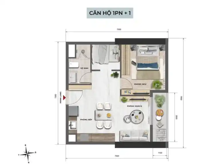 Mặt bằng căn 1PN+